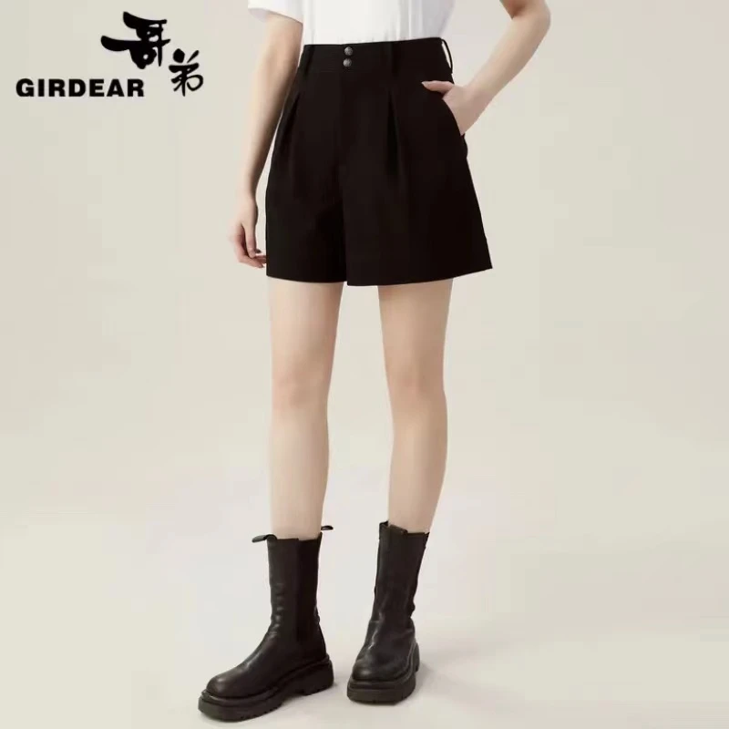 GIRDEAR/哥弟通勤时尚百搭四季高腰两粒扣宽松短裤1100440-42273
