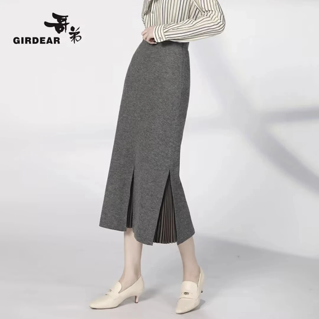 GIRDEAR/哥弟秋冬款时尚鱼尾长裙高腰开叉中长款半身裙1200232