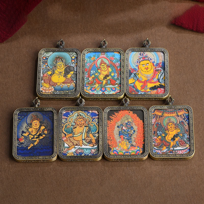 晶妃恋西藏手绘唐卡吊坠五路黄财神项链复古六字真言节日礼物