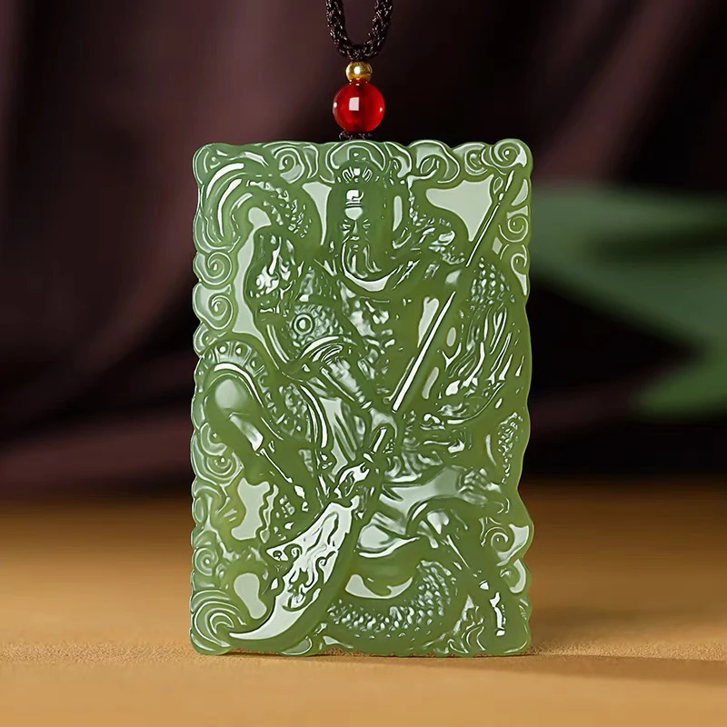 新疆和田玉提刀龙关公吊坠玉佩武财神关二爷项链挂件男女关羽玉牌