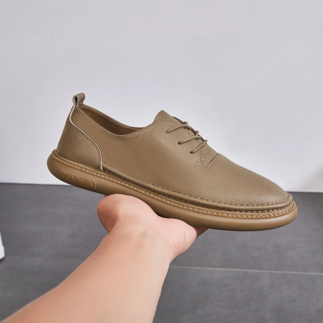 头层牛皮男士休闲鞋软底软面低帮系带板鞋平底舒适驾车绅士皮鞋男