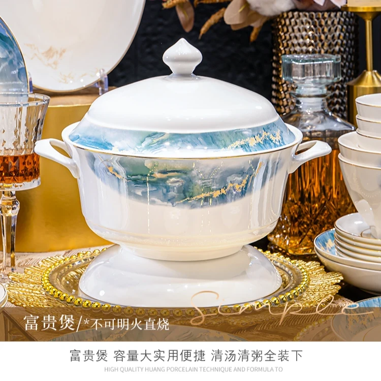 锦绣山河富贵大汤煲盛具不可明火不可电磁炉汤碗轻奢高档家用