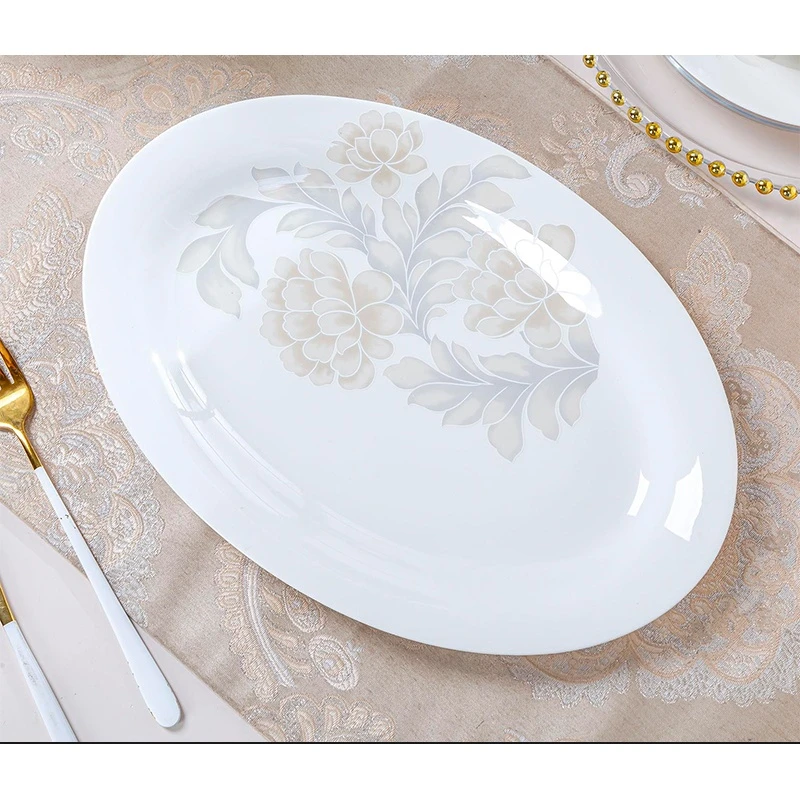 鱼盘清雅名媛鱼盘酒店家用陶瓷圆形清雅名媛盘碟