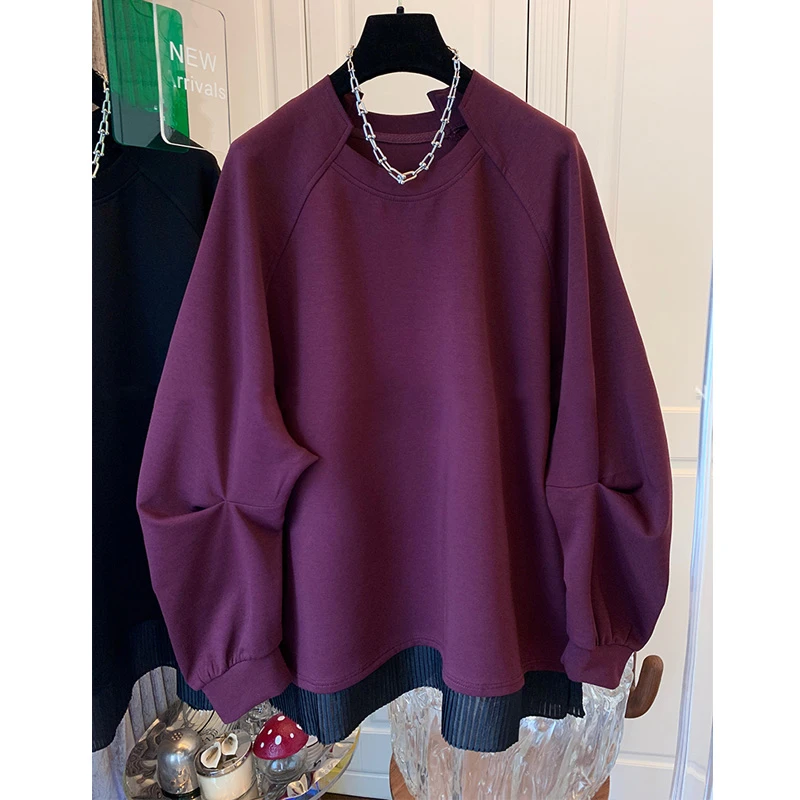 高级感不规则领假两件纯色卫衣女装春秋新款文艺大码上衣百搭潮流