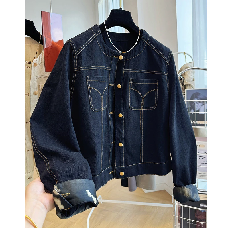 春秋高级感牛仔外套女装独特别致好看明线装饰上衣大码宽松潮流爆