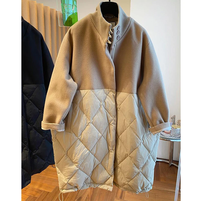 春秋新款设计感拼接棉服中长款女大码宽松高端上衣时尚百搭气质潮