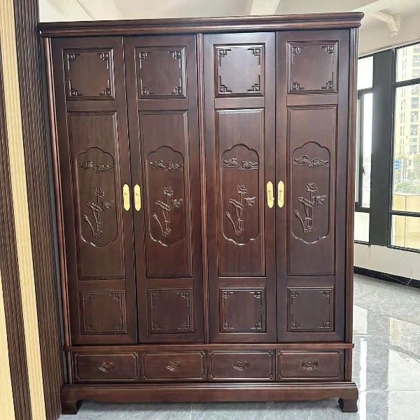 南美檀木新中式四门六门衣柜中式对开门衣柜家用卧室古典储物家具