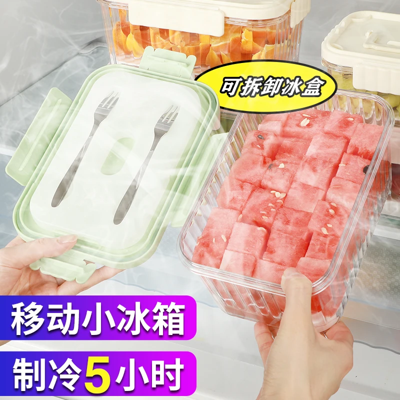 便携式移动小冰箱保鲜盒自带冰盒便当盒食品级外出手提水果保鲜盒