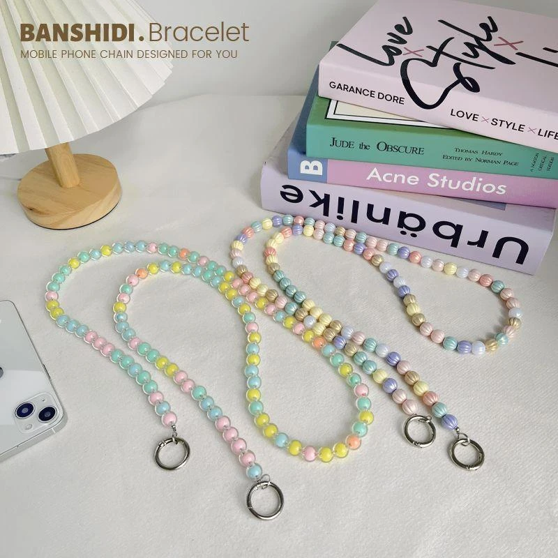双扣斜跨手机挂绳斜跨可背挂脖链条包包精致创意手工串珠南瓜挂链