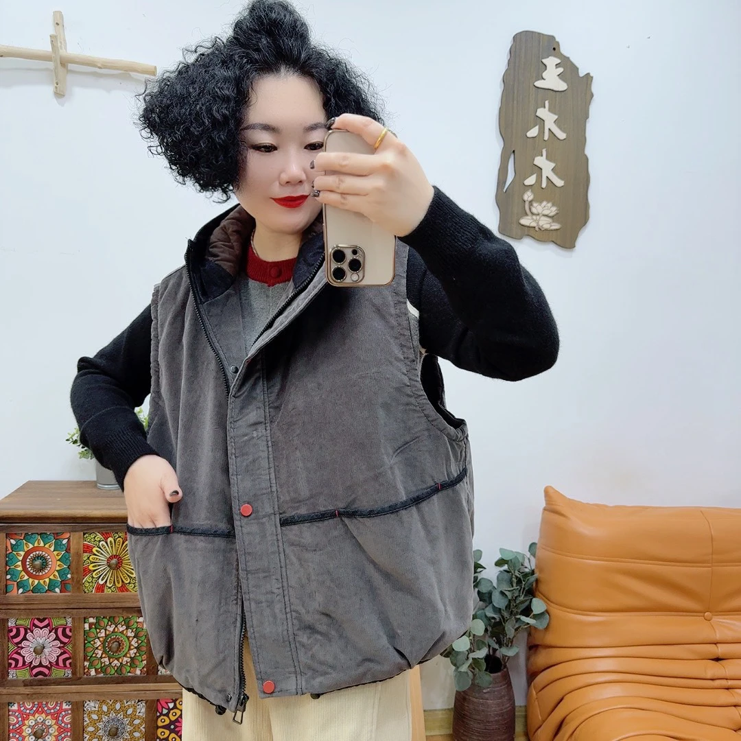 【木木推荐】0372#灯芯绒拼牛仔马甲