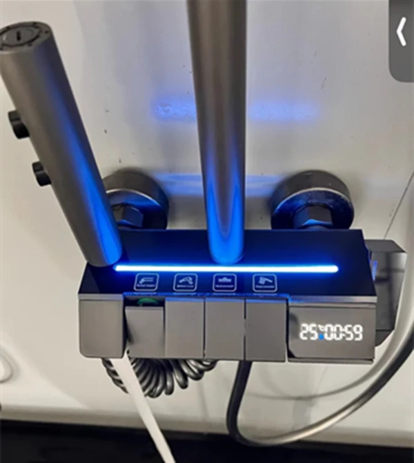 C:高端卫浴枪灰氛围灯数显钢琴按键花洒套装淋浴网红款WT18耐高温