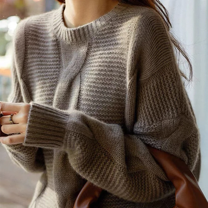 【设计师】轻奢高端慵懒风针织衫女年秋冬重工宽松加厚粗线麻花毛衣