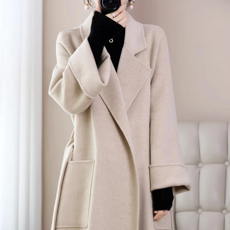 【设计师】法式双面羊绒大衣女中长款秋冬新款赫本风羊毛毛呢外套