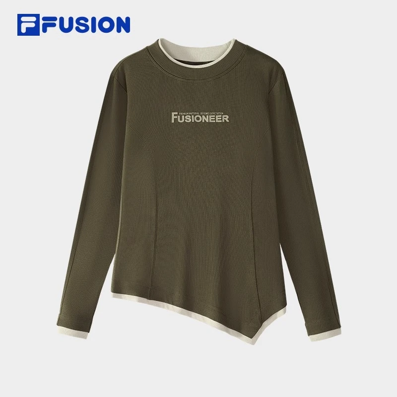 FUSION斐乐女子针织长袖衫2025春季新款不规则假两件T11W515202