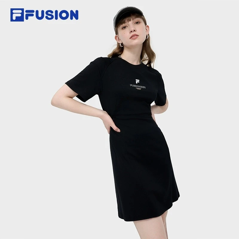 FILA FUSION斐乐潮牌女子针织连衣裙2024夏季新款时尚收腰连身裙
