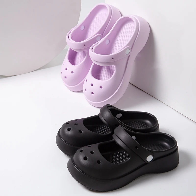 透气洞洞鞋女夏季户外新款防滑厚底沙滩拖鞋包头女休闲家居凉拖鞋