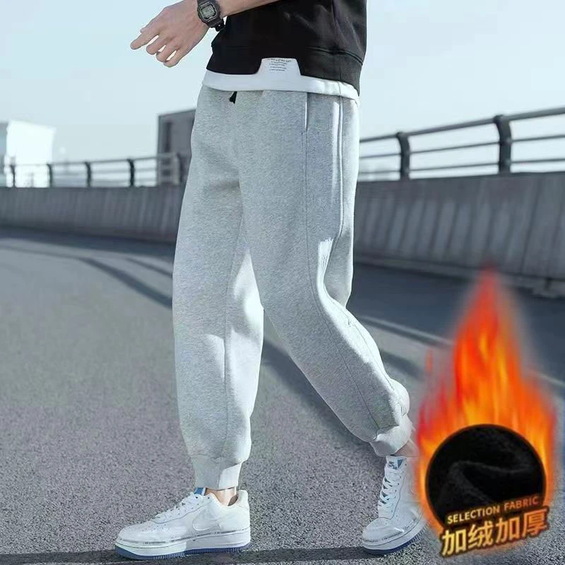 秋冬季华棉卫裤加绒加厚卫裤宽松休闲运动束脚裤子男士卫裤加绒裤