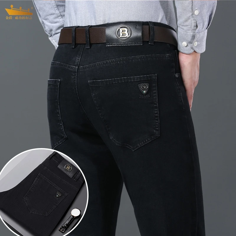 金盾春秋季新款黑色牛仔裤男士宽松直筒休闲商务弹力长裤子男百搭