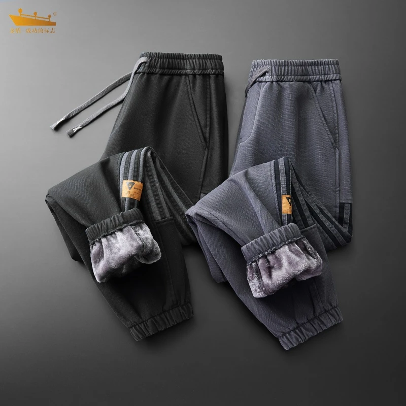 金盾休闲裤男宽松百搭束脚长裤男装2023秋冬季新款加绒工装休闲裤