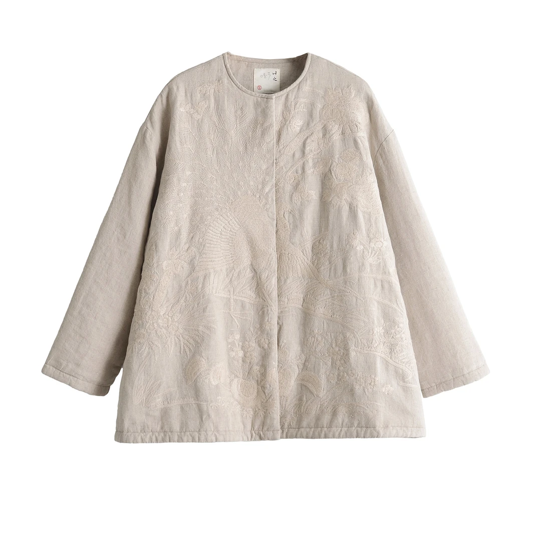 【以之】设计师品牌原创圆领复古刺绣短款上衣百搭舒适冬季棉服