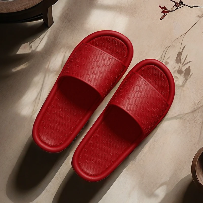 超轻便居家用红色拖鞋女夏季浴室洗澡防滑软底情侣凉拖男
