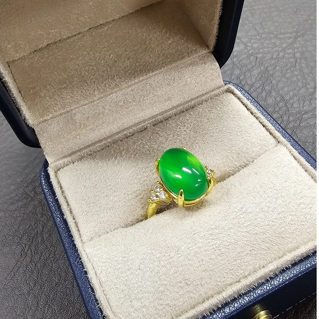 【绿蛋面戒指】天然皇家绿玛瑙男女同款精美活口戒指