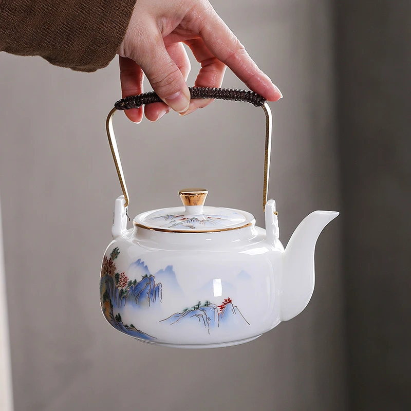 陶瓷白瓷茶壶提梁壶带过滤泡茶壶中式家用功夫羊脂玉茶水壶泡茶器