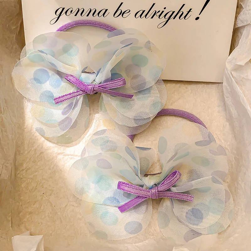 可爱网纱波点儿童蝴蝶结发圈女童甜美风发绳不伤发皮筋头饰头绳