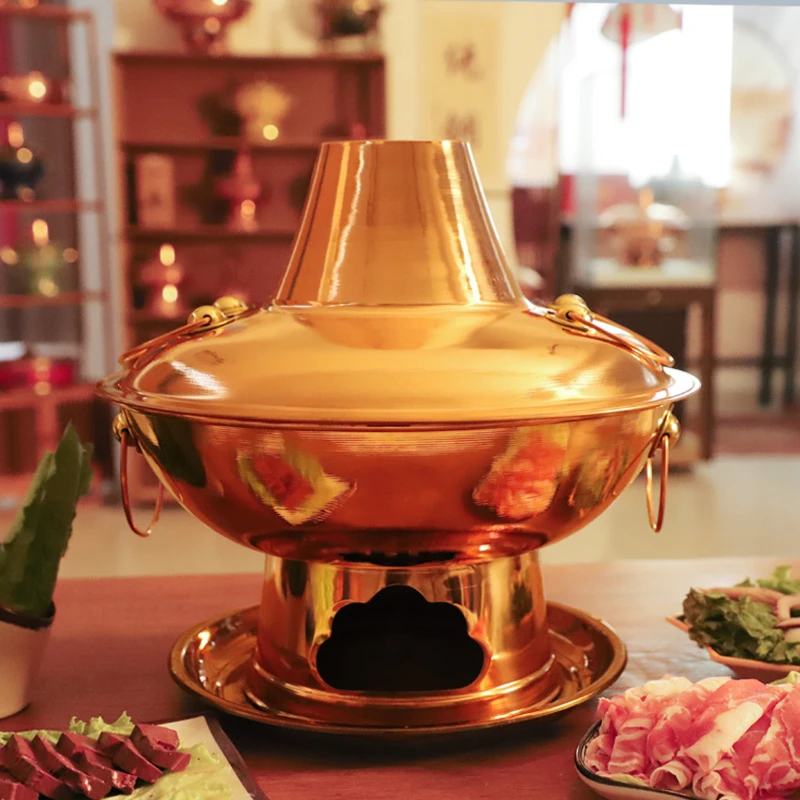 老北平老式传统加厚铜火锅纯铜木炭火锅纯紫铜家用涮肉手工火锅炉