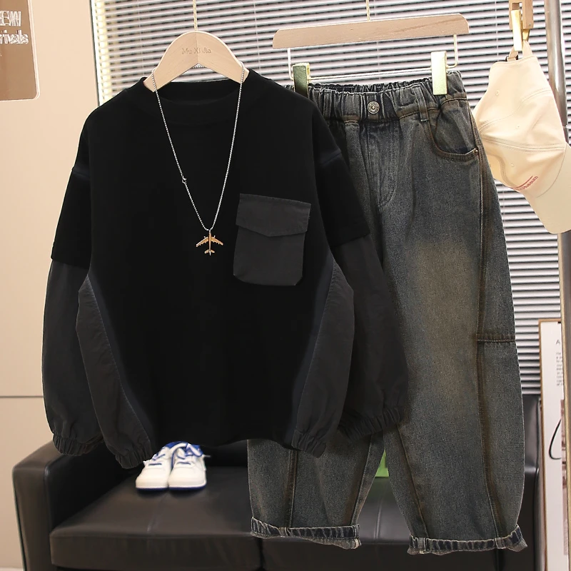 【时尚拼接手绘长袖】男童卫衣2025新款中大童春秋装韩版宽松帅气潮