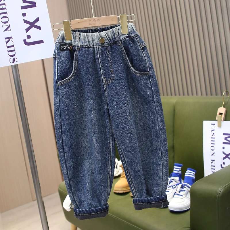 【一体绒加厚保暖】童装男童牛仔裤2023新款中大童加厚秋冬装长裤潮