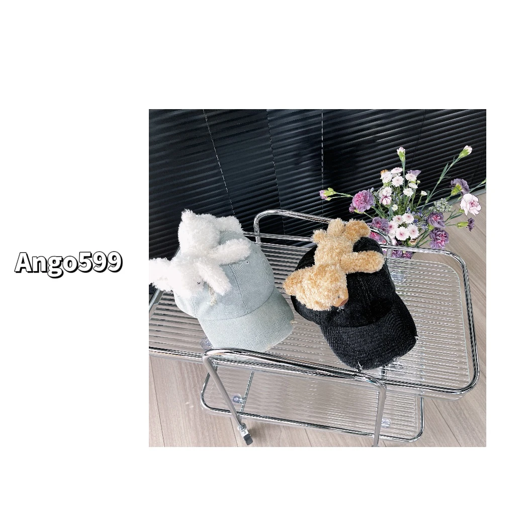 毛绒小熊小兔可拆卸做旧磨破鸭舌帽休闲棒球帽