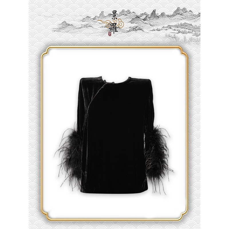 【对当渊】景罗国风黑色宽松斜襟上衣