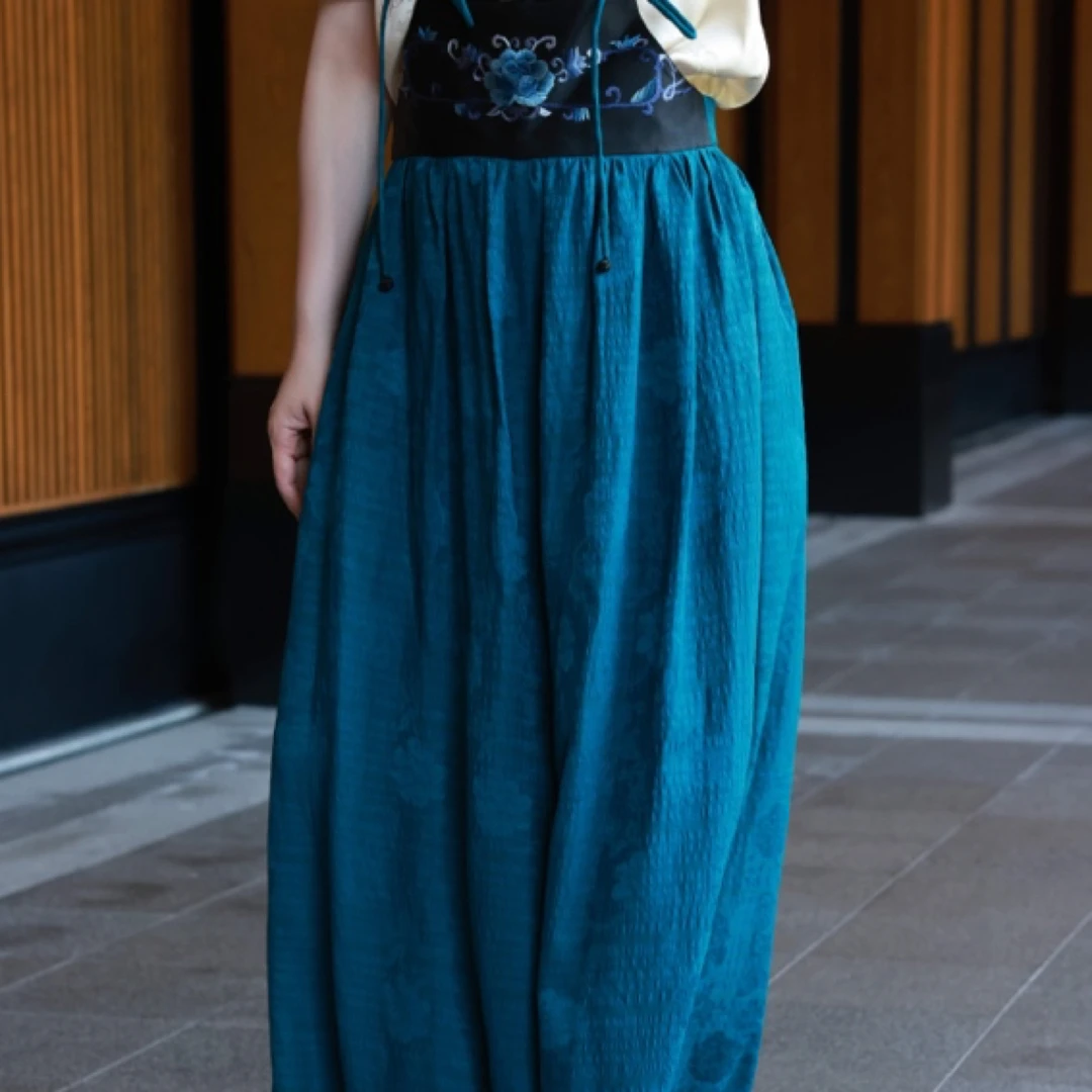 【十纽露】景罗国风蓝色宽松百搭裤子