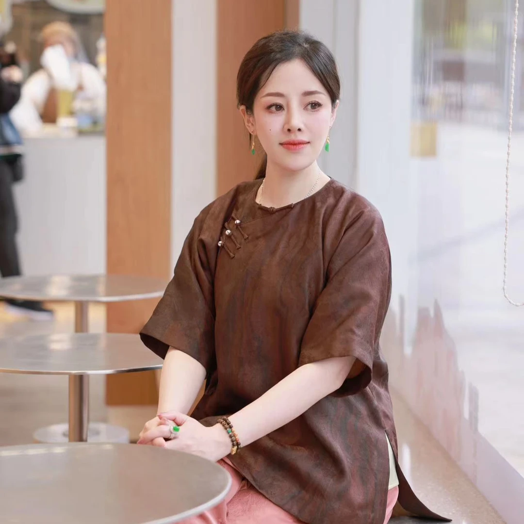 【留春令】景罗国风咖色宽松百搭上衣