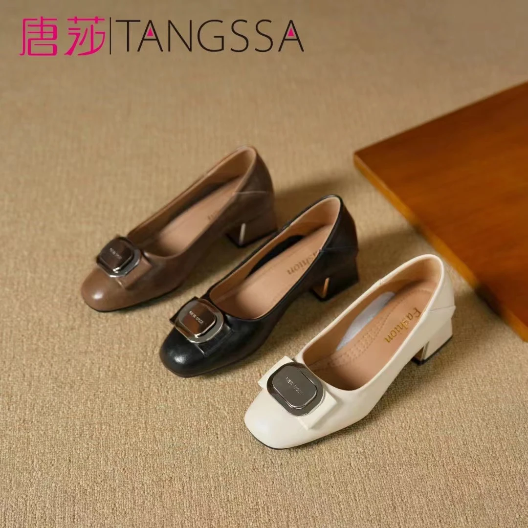 【唐莎女鞋】气质百搭工作软底软面日常圆头粗跟精品女鞋6031-32