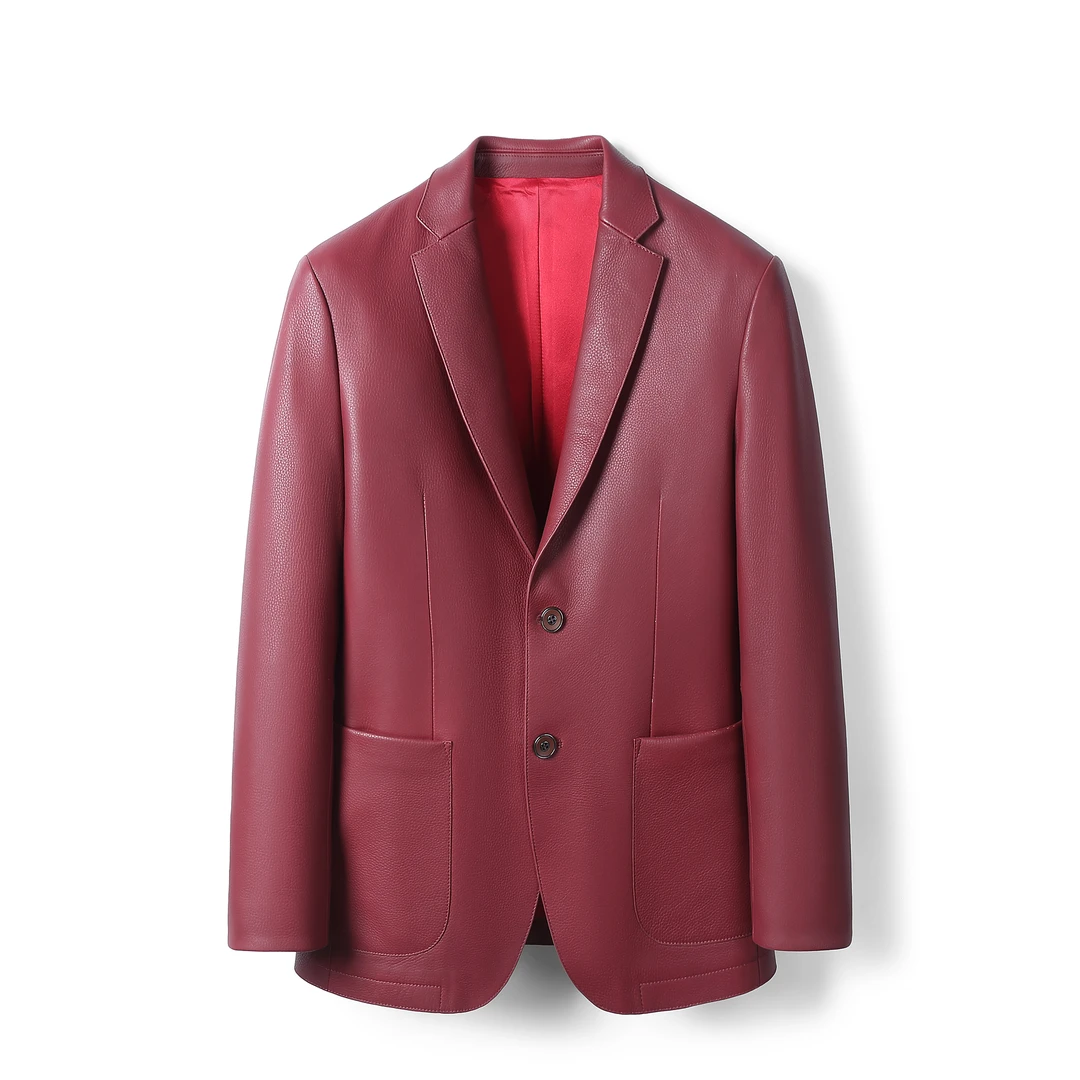 海宁汉朗君顿正宗鹿皮休闲时尚修身真皮高档秋冬潮流短款男士西装