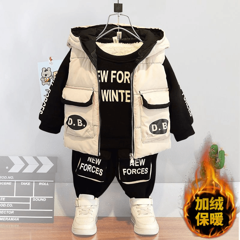 男童冬装套装男宝宝童装棉衣儿童加厚冬季加绒卫衣三件套小孩衣服