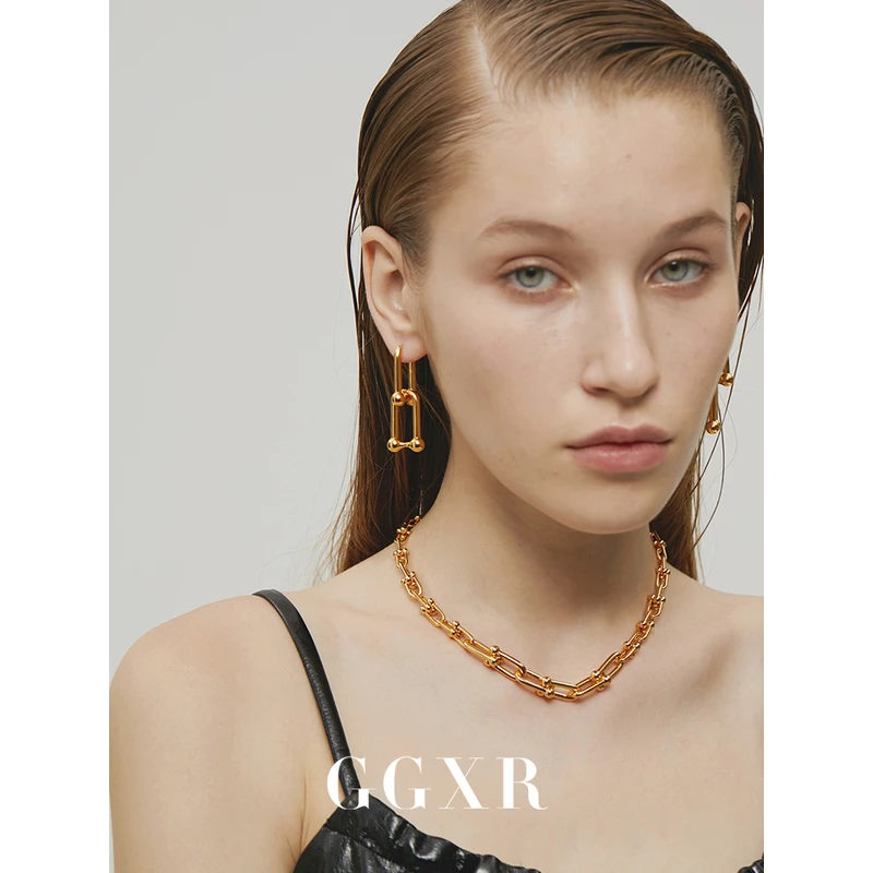 合金耳饰 GGXR欧美多戴竹节耳环可拆卸时髦耳夹无耳洞Hailey同款