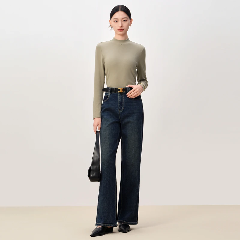 dunnu敦奴2024秋冬新款休闲阔腿裤直筒水洗牛仔裤FT512129