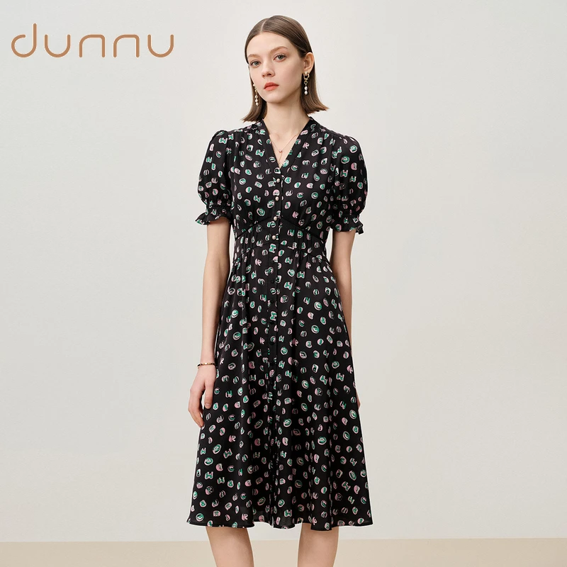 dunnu敦奴24夏碎花显瘦法式复古女装连衣裙8T250848