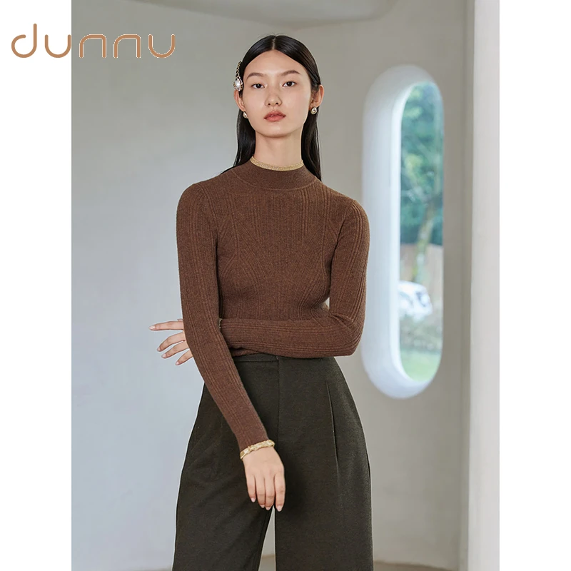 dunnu秋冬长袖时尚百搭修身半高领秋冬针织羊毛衫热力感DQ572142