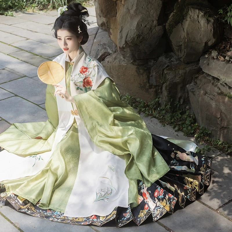 钟灵记【宴花莳】明制繁花水仙复原汉服仿织金妆花闲适悠雅落肩比甲