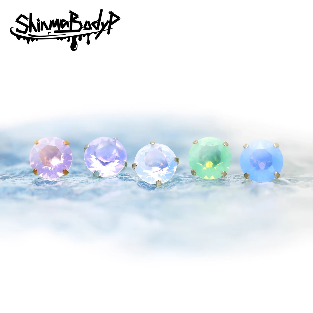 合金耳饰 SHINMA F-136钛合金蛋白石高级雾感圆钻 磨砂半透明耳钉