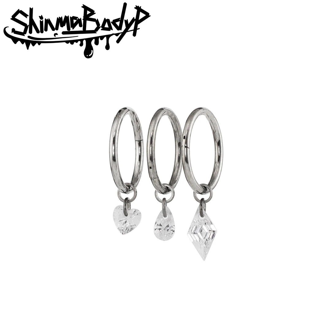 合金耳饰 SHINMA F-136钛合金锆石 水滴爱心菱形切割挂坠耳环耳饰