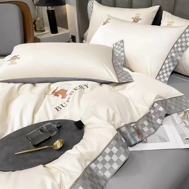 新款高端A类轻奢母婴级180支贡缎简约丝滑刺绣款长绒棉床品四件套