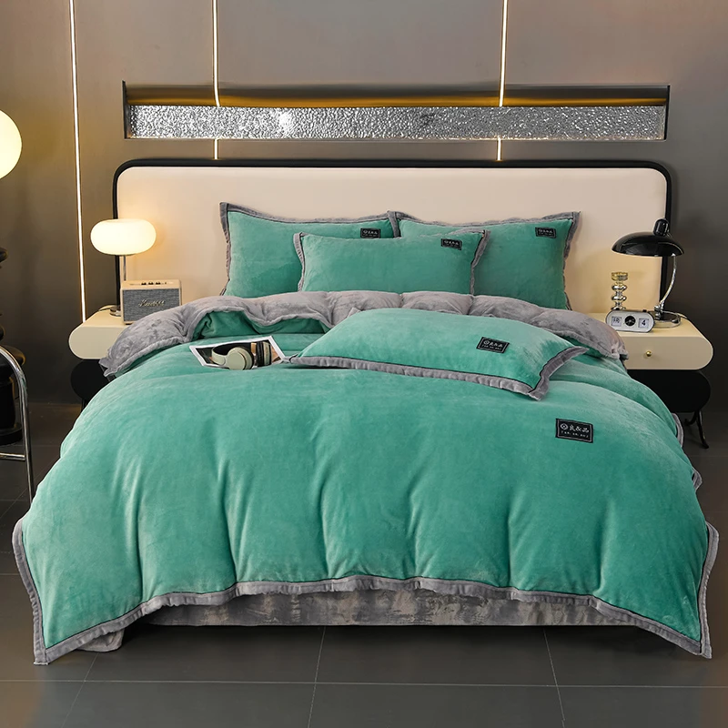 【新款加厚】加厚高端牛奶绒四件套纯色加色高可重牛奶绒四件套