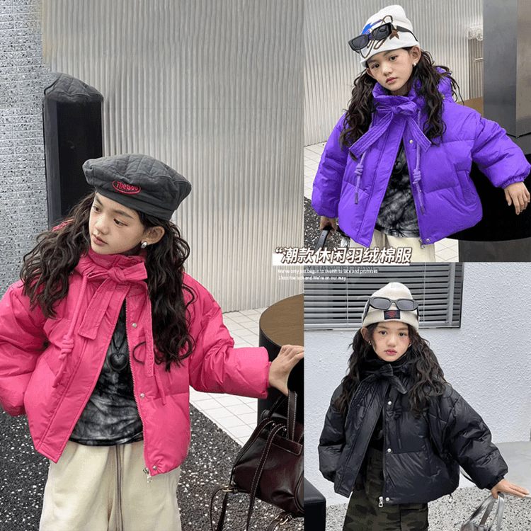 2023年女大童韩版洋气时尚连帽羽绒服