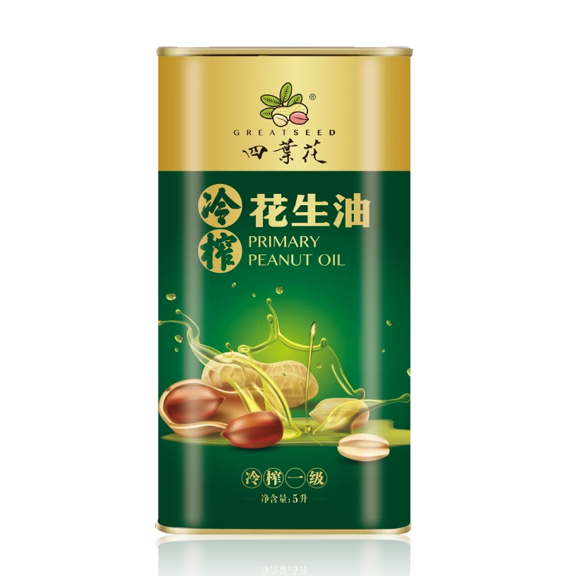 GREATSEED/四叶花5L装低温冷榨一级花生油 油烟低 铁罐 头道 精选