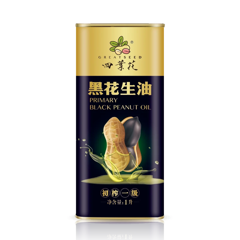 GREATSEED/四叶花1L单罐初榨一级黑花生油可凉拌自然黑营养铁罐装